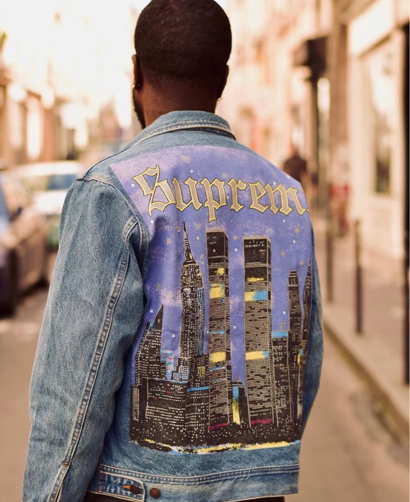 Supreme New York painted trucker jacket blue