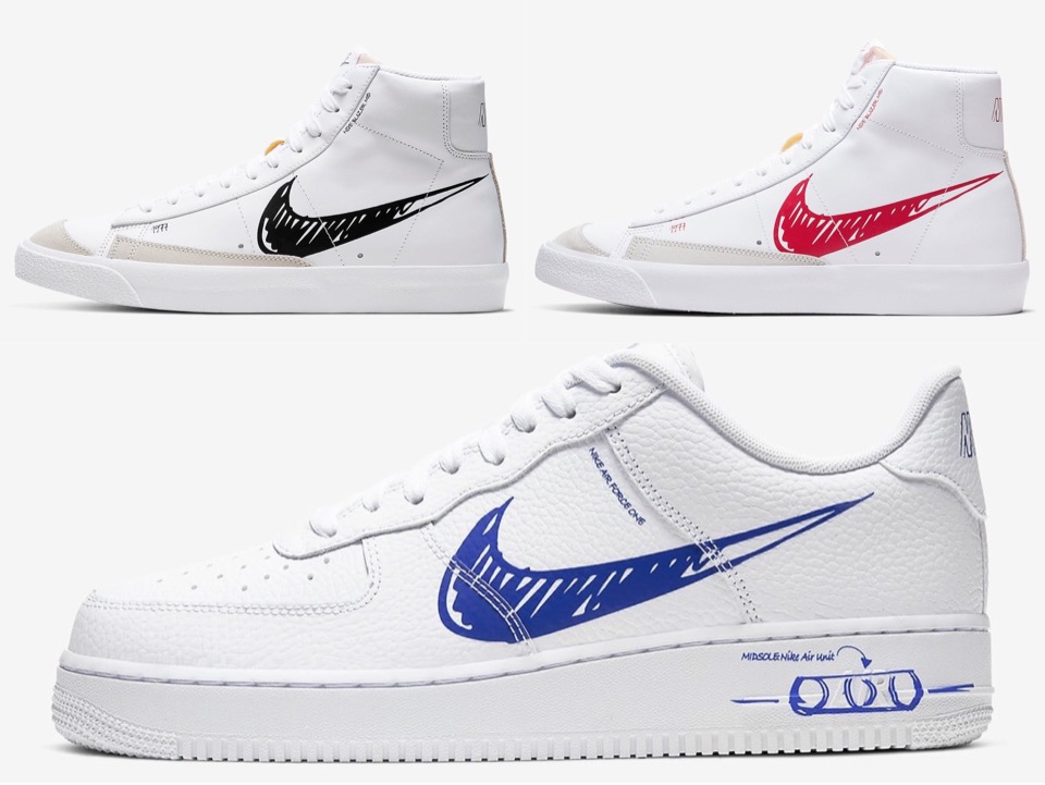 Nike】Blazer Mid 77 & Air Force 1 Low “Sketch Pack”が国内4月15日/4