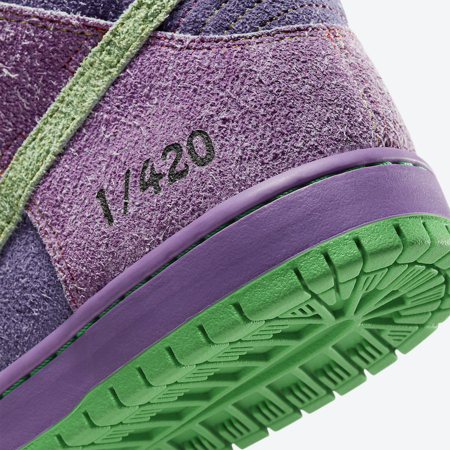 Nike SB】420足限定！Dunk High Pro QS “Purple Skunk”が4月20日に発売 