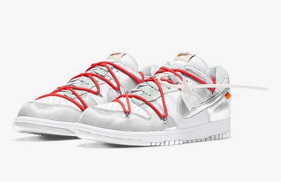 Nike × Off-White】Dunk Low “White/Metallic Silver”のサンプルモデル