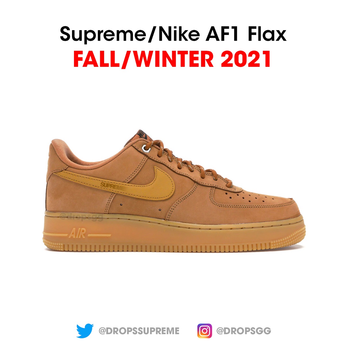 Nike × Supreme】Air Force 1 Low “Wheat”が2021FW 国内12月19日に 