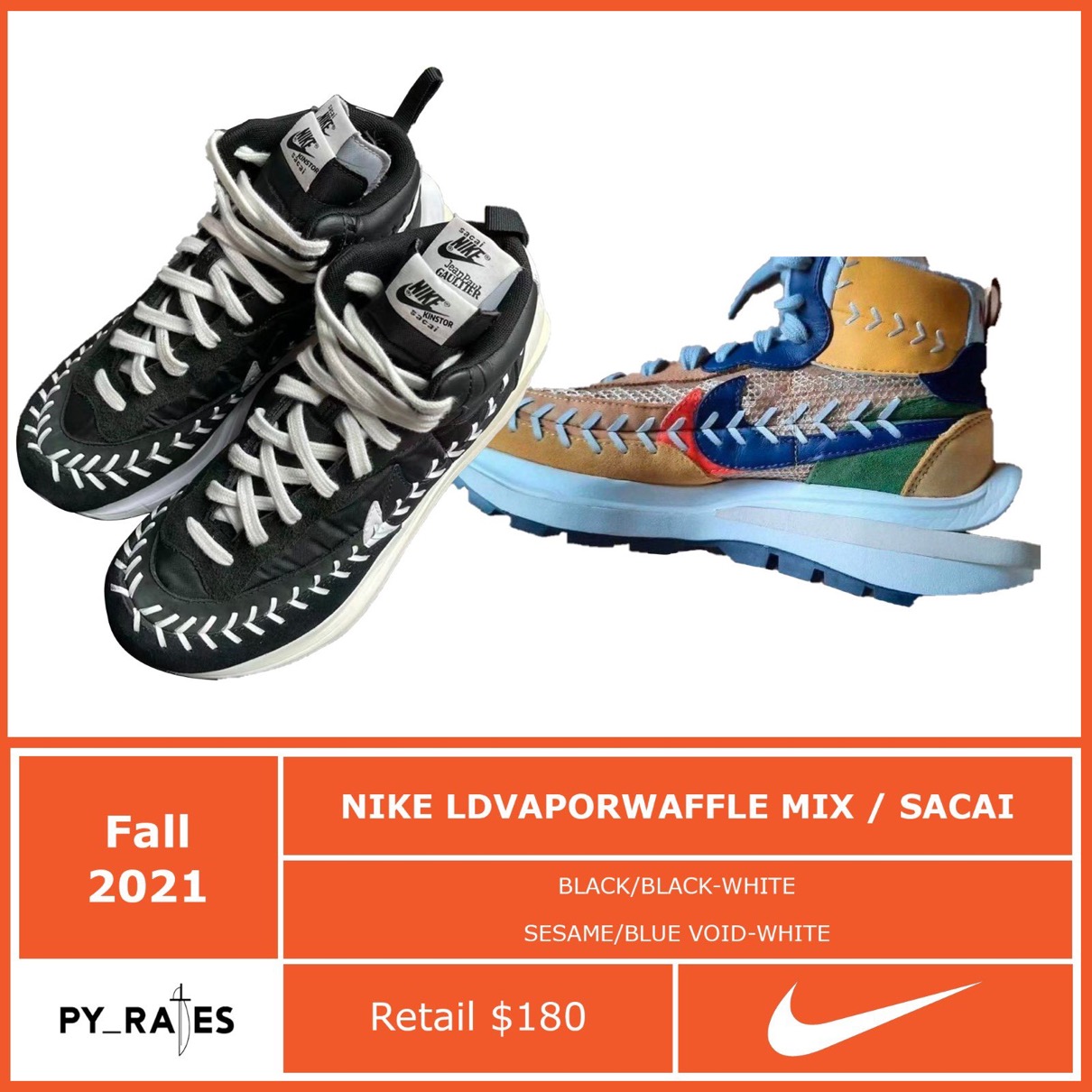 Sacai × Nike × Jean-Paul Gaultier】VaporWaffle Mixが国内2月21日に