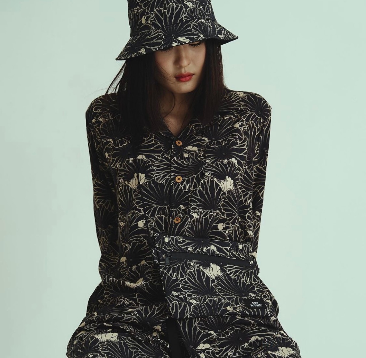 GAKKIN JACQUARD LOTUS LEAVES CAP 黒蓮葉-