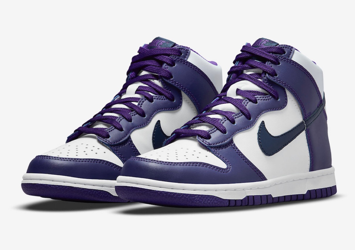 【国内正規品】靴Nike Dunk High GS “White/Electro Purple”が海外4月10日に発売予定
