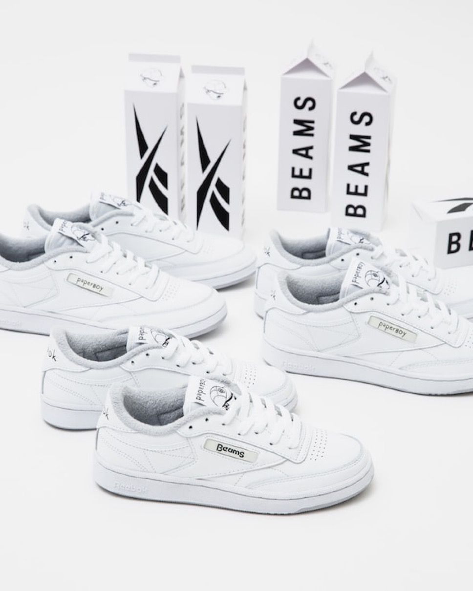 BEAMS × Paperboy × Reebok CLUB C 85 & LEGACY “Milk Boy”が