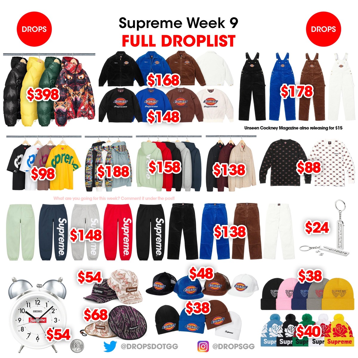 Supreme × Dickies 2022FW Week9が国内10月29日に発売予定 【商品一覧