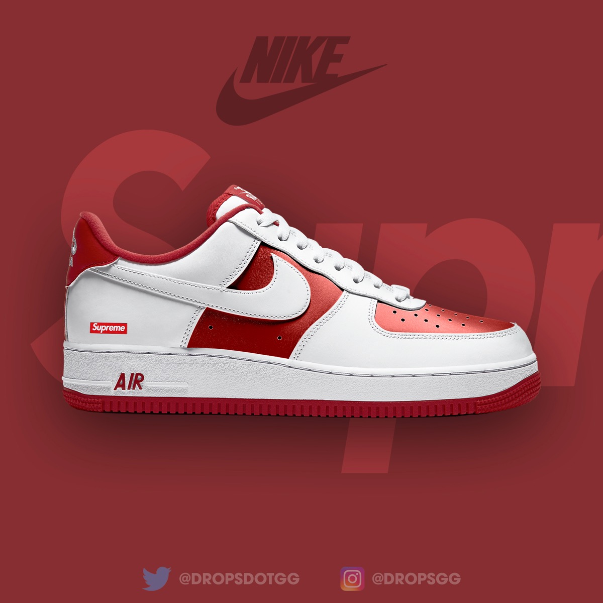 メインカラーホワイトSupreme Nike Air Force1 AF1 シュプリーム ナイキ　赤